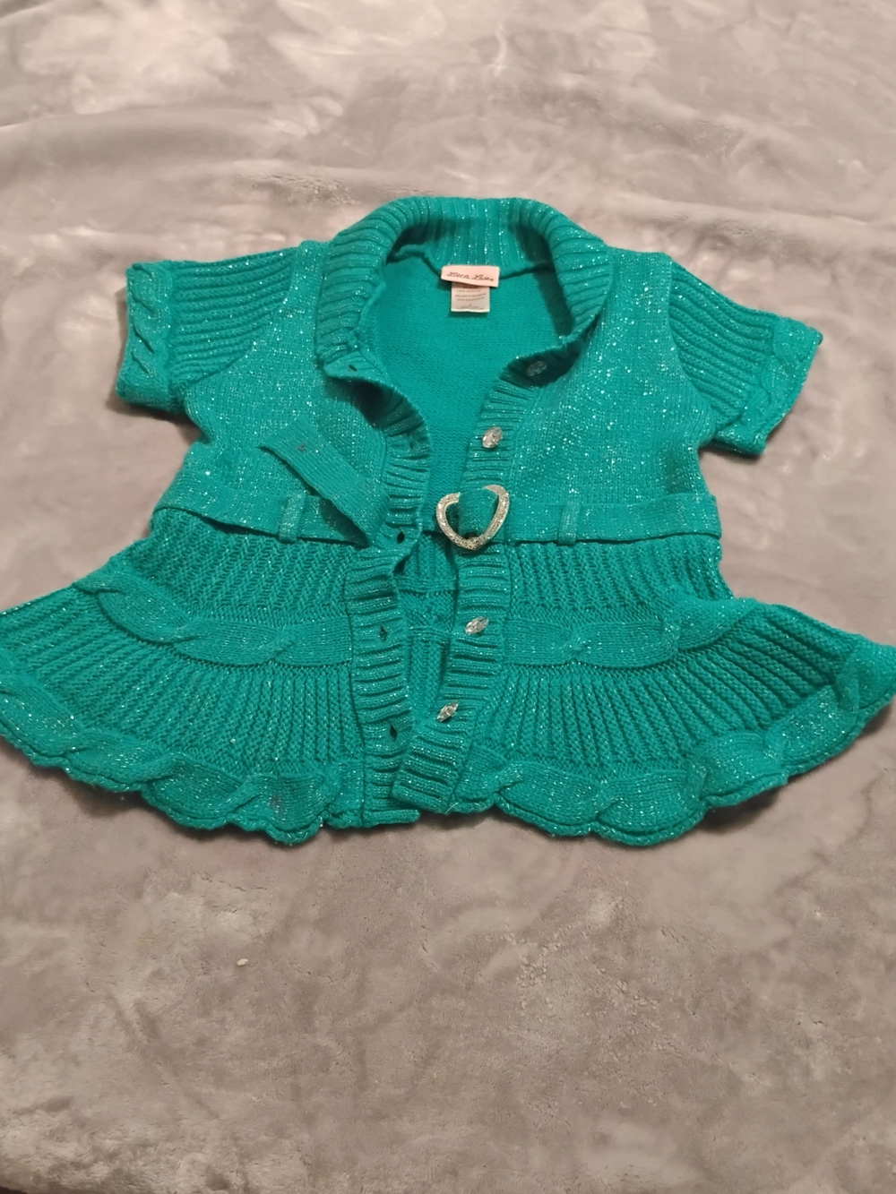 Little Lass Teal Knit Button Down Dress Top with Sparkle